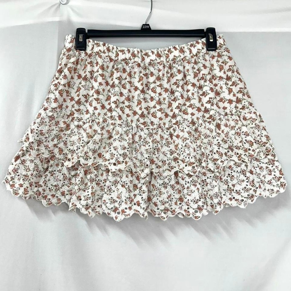 Pink White Floral Eyelet Lace Mini Skirt 100% Cotton XL Cottage Coquette Girly